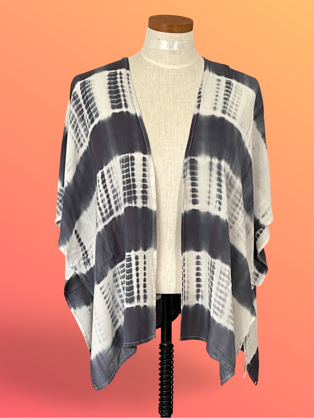 Staccato Tie Dye Open Front Kimono Cardigan Top Grey White SzM